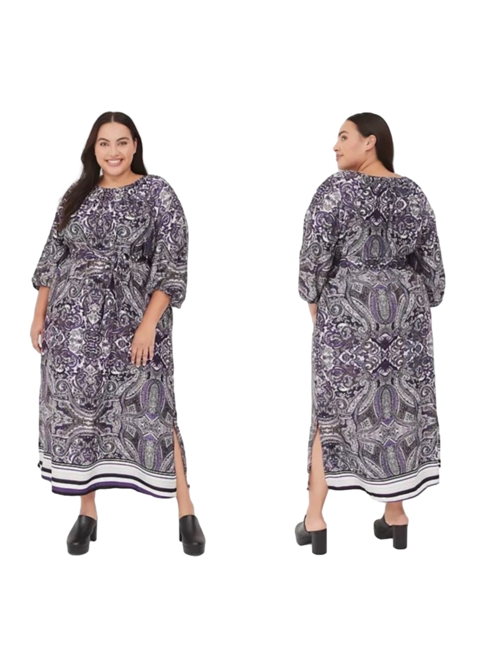 🪗Lane Bryant Purple Paisley 3/4 sleeves belted maxi dress size 20 GUC..